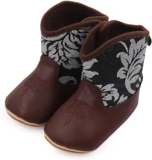 Infant Baby Girls Western Cowboy Boots Leather Embroidery Wide Toe Soft Sole Non Slip Flat Shoes Girls Boots Toddler 9