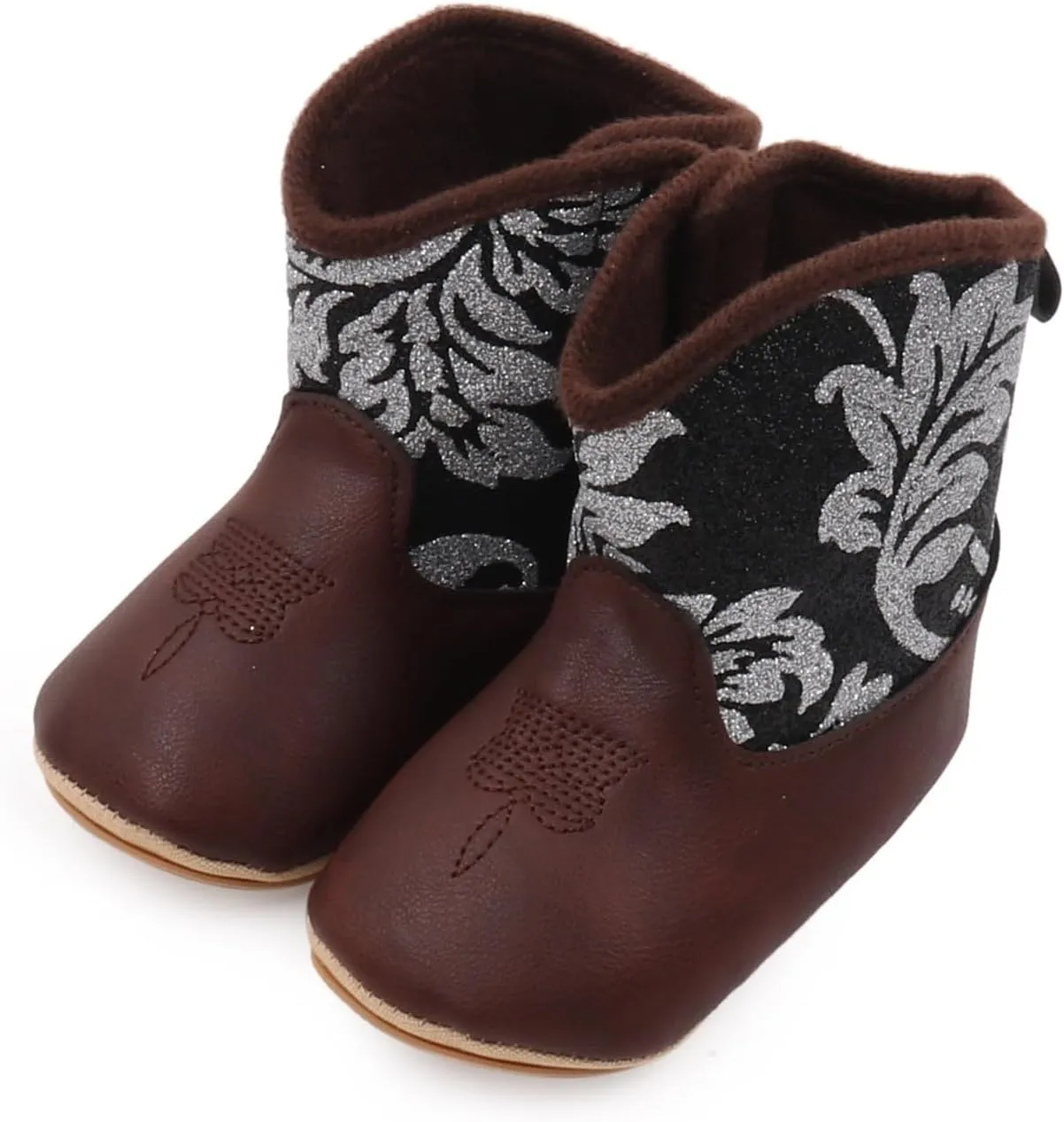 Infant Baby Girls Western Cowboy Boots Leather Embroidery Wide Toe Soft Sole Non Slip Flat Shoes Girls Boots Toddler 9