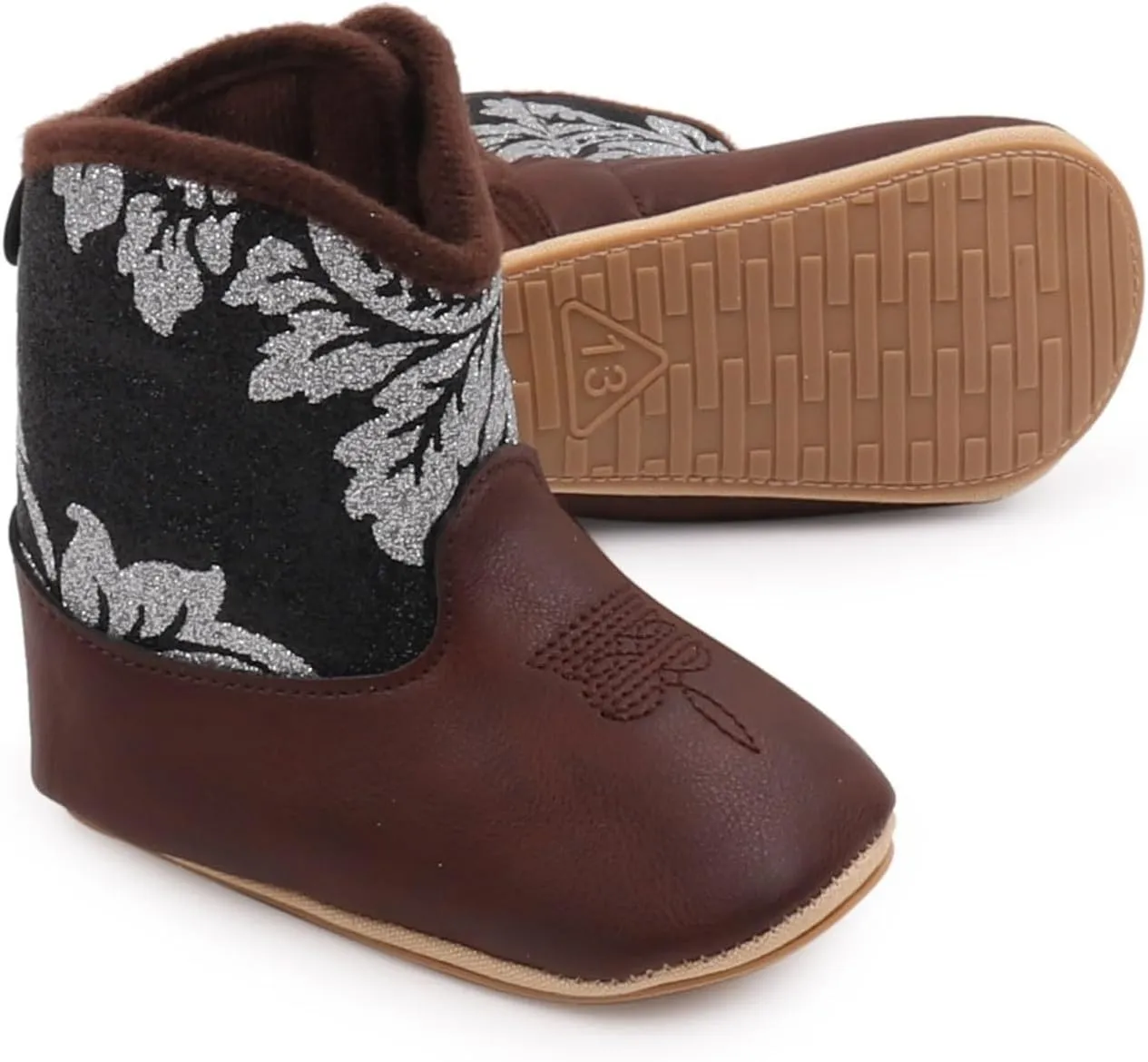 Infant Baby Girls Western Cowboy Boots Leather Embroidery Wide Toe Soft Sole Non Slip Flat Shoes Girls Boots Toddler 9