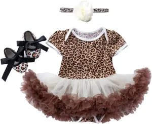 Infant Baby Leopard Zebra Printed Outfit Cotton Tutu Dress Shoes Headband
