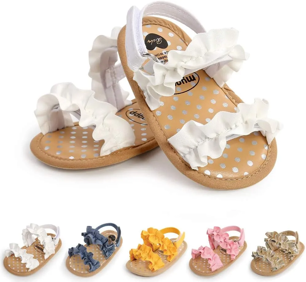 Infant Baby Sandals for Girls Summer Beach Sparkly Tassel Princess Flat Non Slip First Walkers Newborn Crib Shoes(JYM2010 white,1)