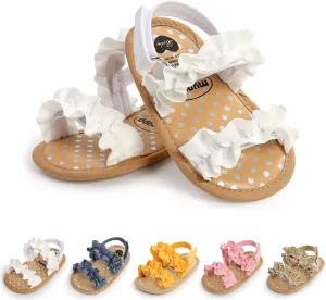 Infant Baby Sandals for Girls Summer Beach Sparkly Tassel Princess Flat Non Slip First Walkers Newborn Crib Shoes(JYM2010 white,1)
