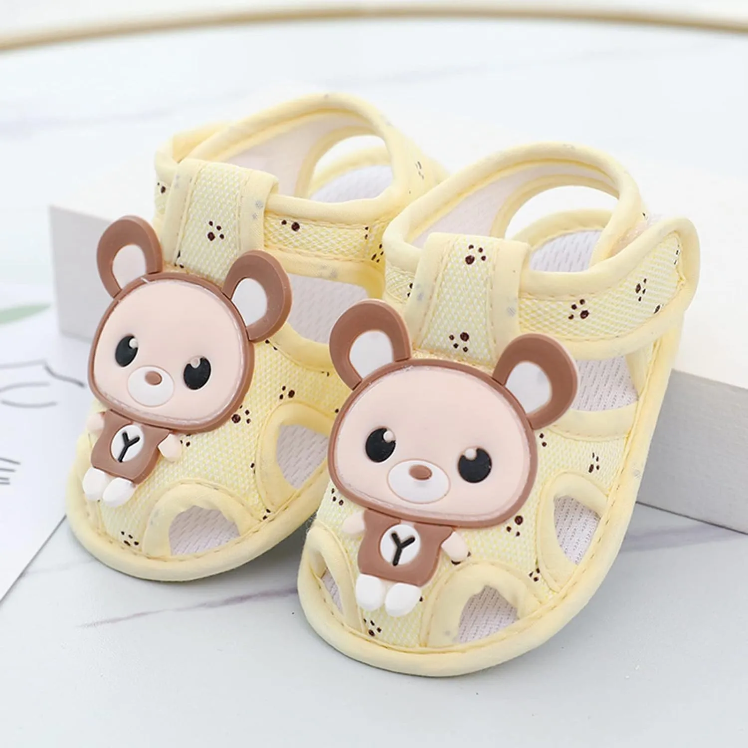 Infant Boys Adorable First Walking Sandal Cartoon Beer Closed Toe Anti Slip Soft Sole Lightweight Breathable Shoes