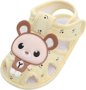 Infant Boys Adorable First Walking Sandal Cartoon Beer Closed Toe Anti Slip Soft Sole Lightweight Breathable Shoes