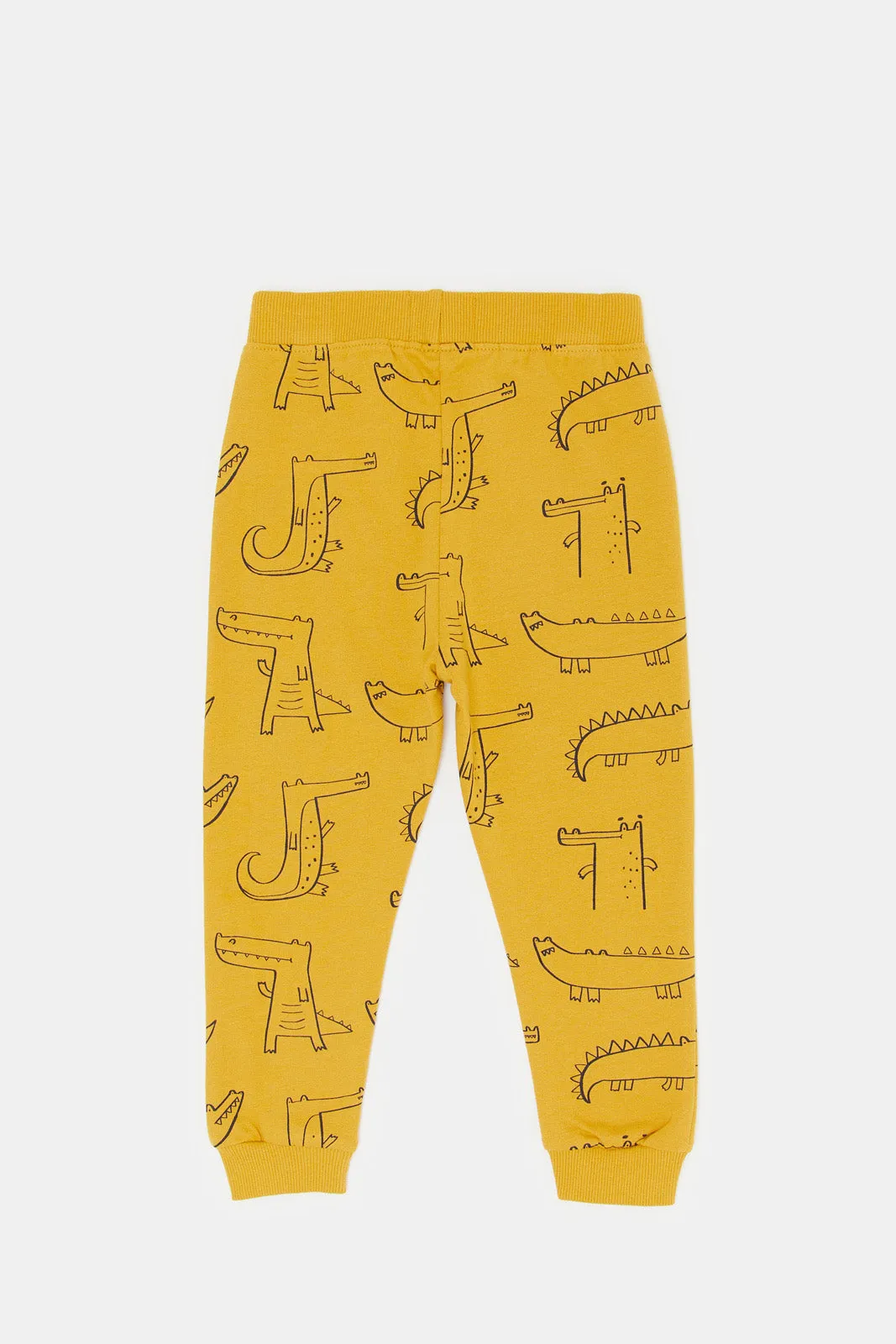 Infant Boys Dino Mustard Printed Active Pants
