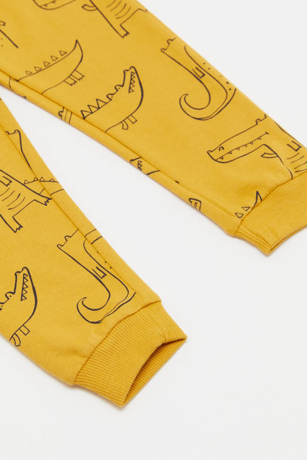 Infant Boys Dino Mustard Printed Active Pants
