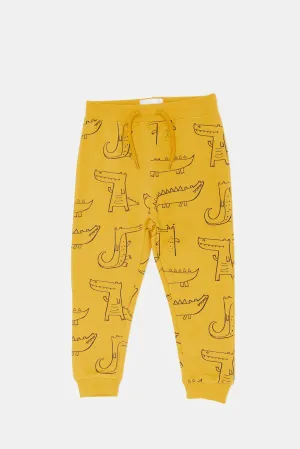 Infant Boys Dino Mustard Printed Active Pants