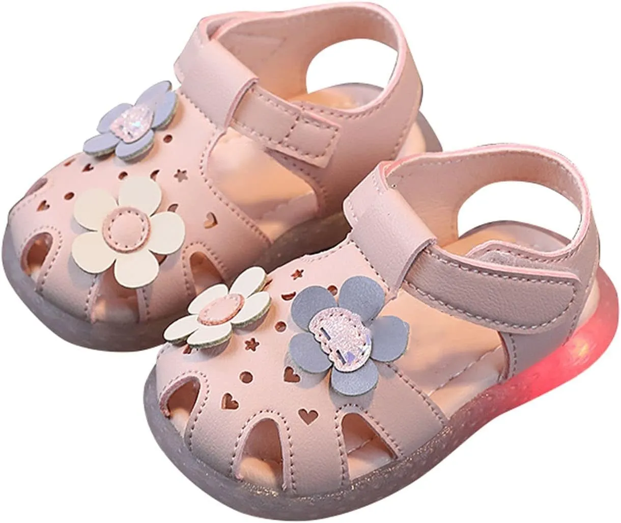 Infant Girls Closed-Toe Light Up Flower Sandals Luminous Lightweight Soft Sole Summer Shoes 2025 Fashion Trendy