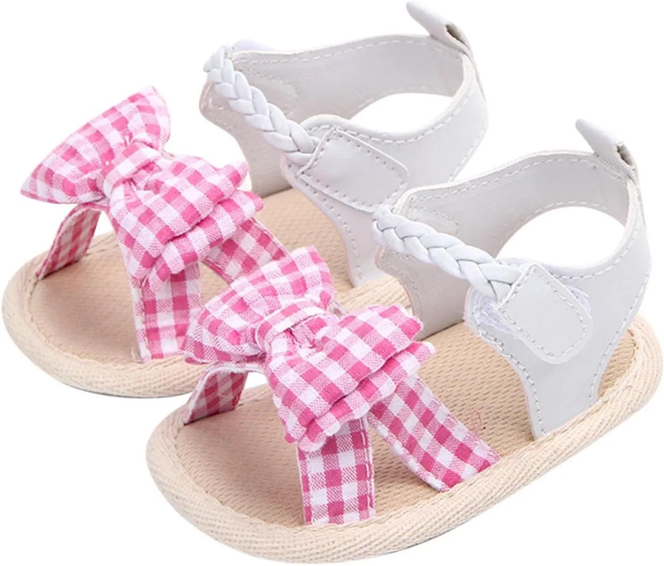 Infant Girls Open Toe Plaid Bowknot Shoes First Walkers Shoes Summer Toddler Flat Sandals Soccer Slippers