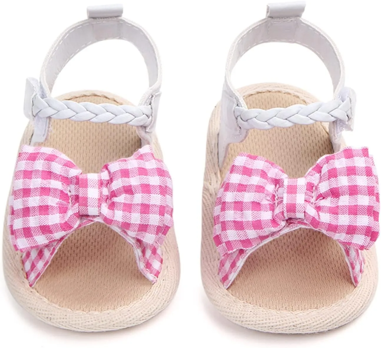 Infant Girls Open Toe Plaid Bowknot Shoes First Walkers Shoes Summer Toddler Flat Sandals Soccer Slippers