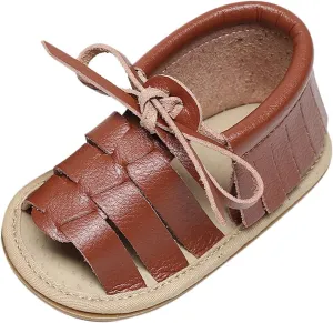 Infant Toddler Baby Girls Boys Shoes Sandals First Walkers Prewalkers Tassels Anti-Slip Soft Sole (Brown, 4 Toddler)