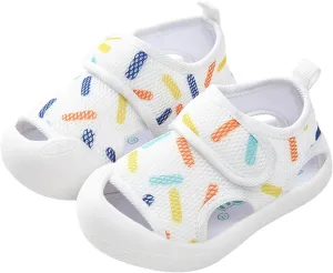 Infant Toddler Baby Girls Boys Shoes Sandals First Walking Shoes Soft Sole Breathable Flat Shoes (White, 7 Toddler)