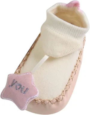 Infant Toddler Shoes Soft Sole Toddler Shoes Star Decoration Non Slip Breathable Socks Infant Dress (Beige, 12 Months)