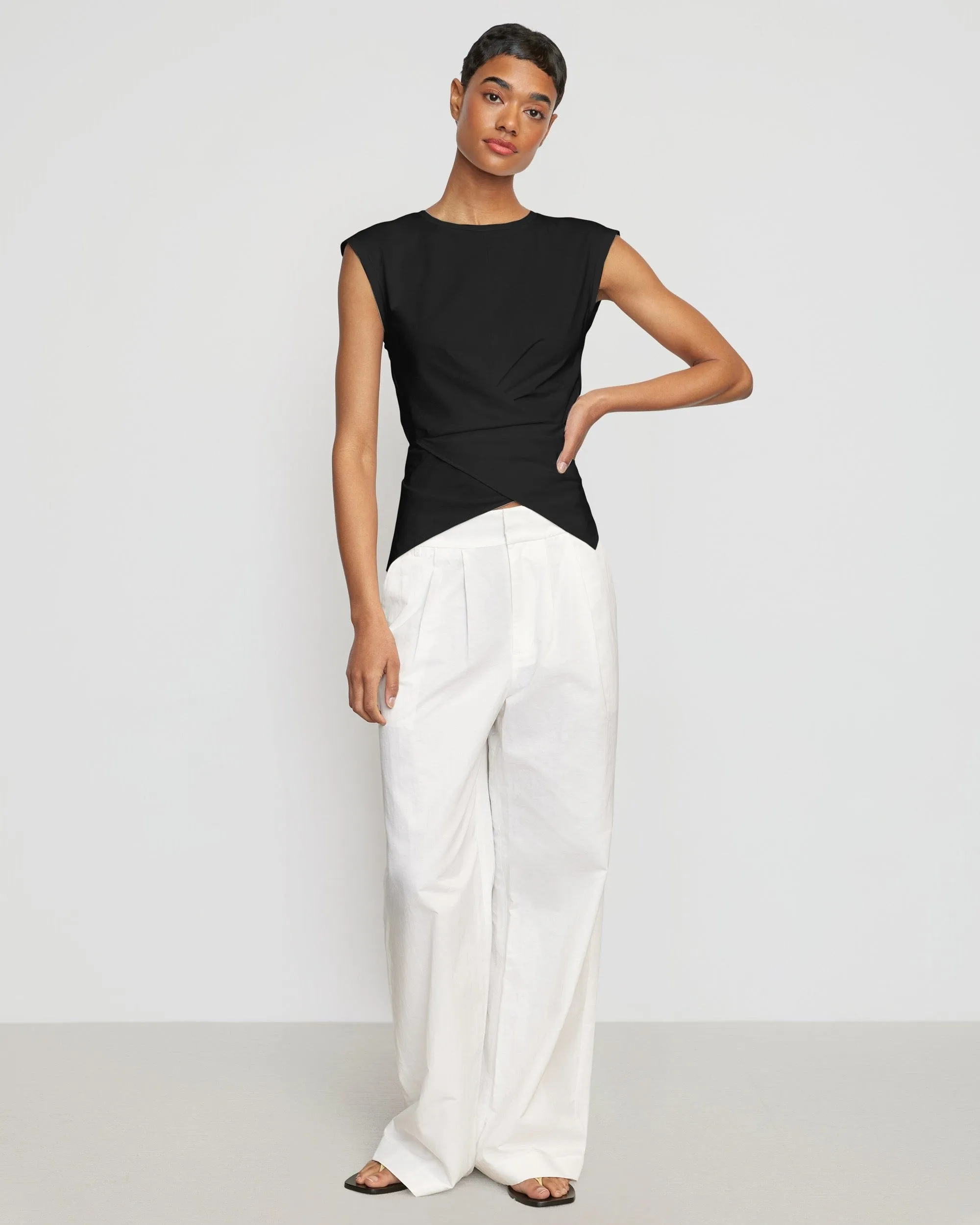 Janae Sleeveless Wrap Jersey Tee