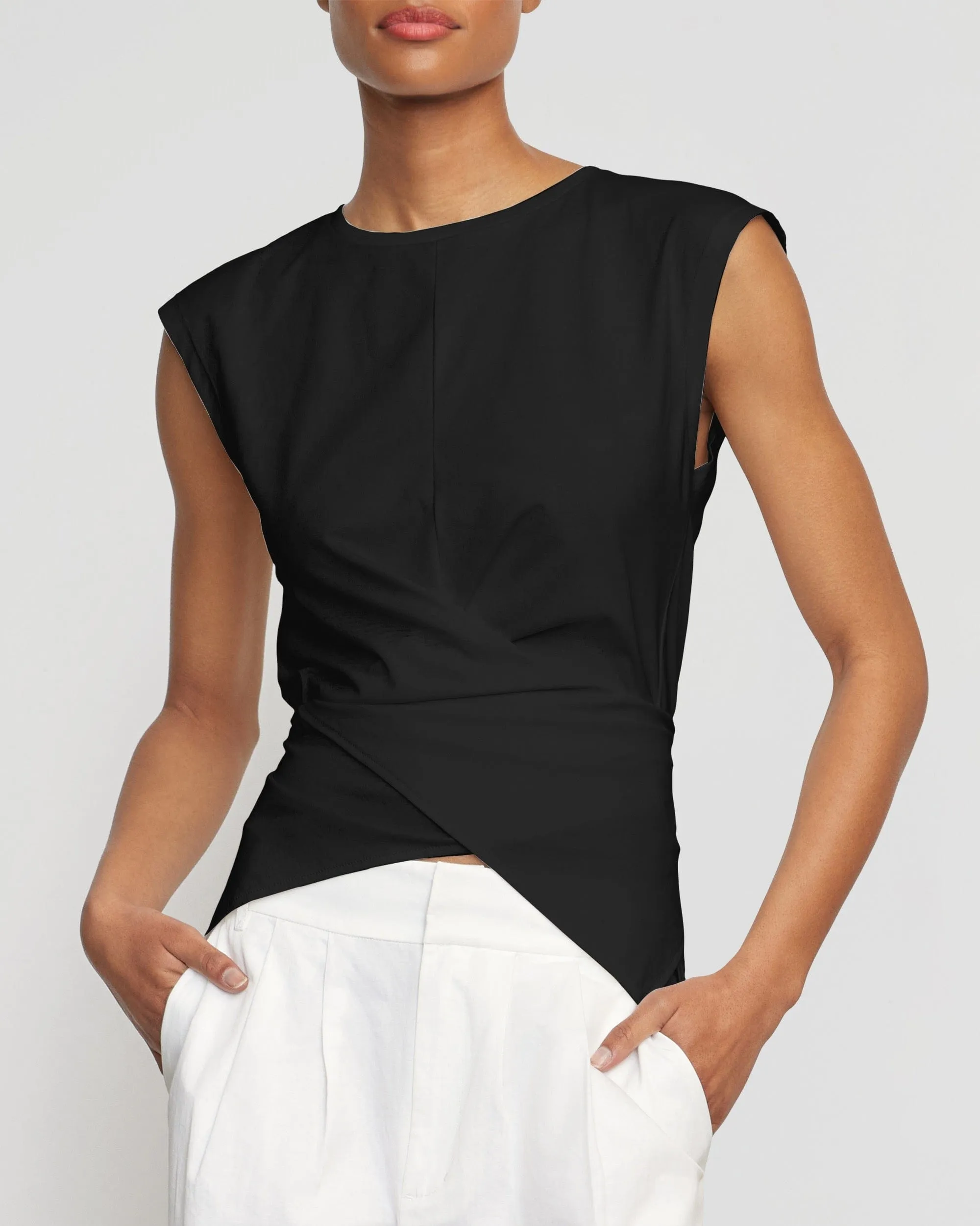Janae Sleeveless Wrap Jersey Tee