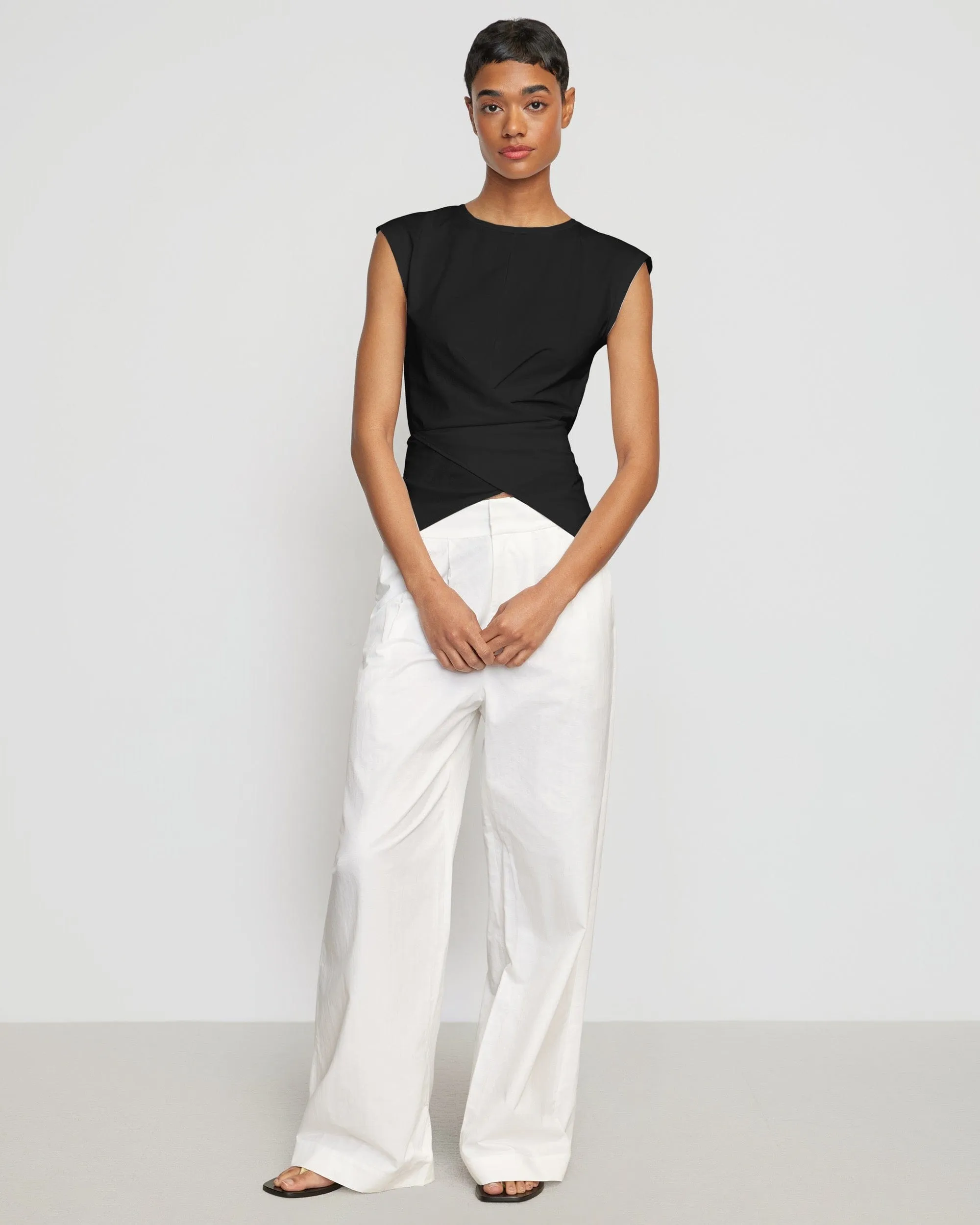Janae Sleeveless Wrap Jersey Tee