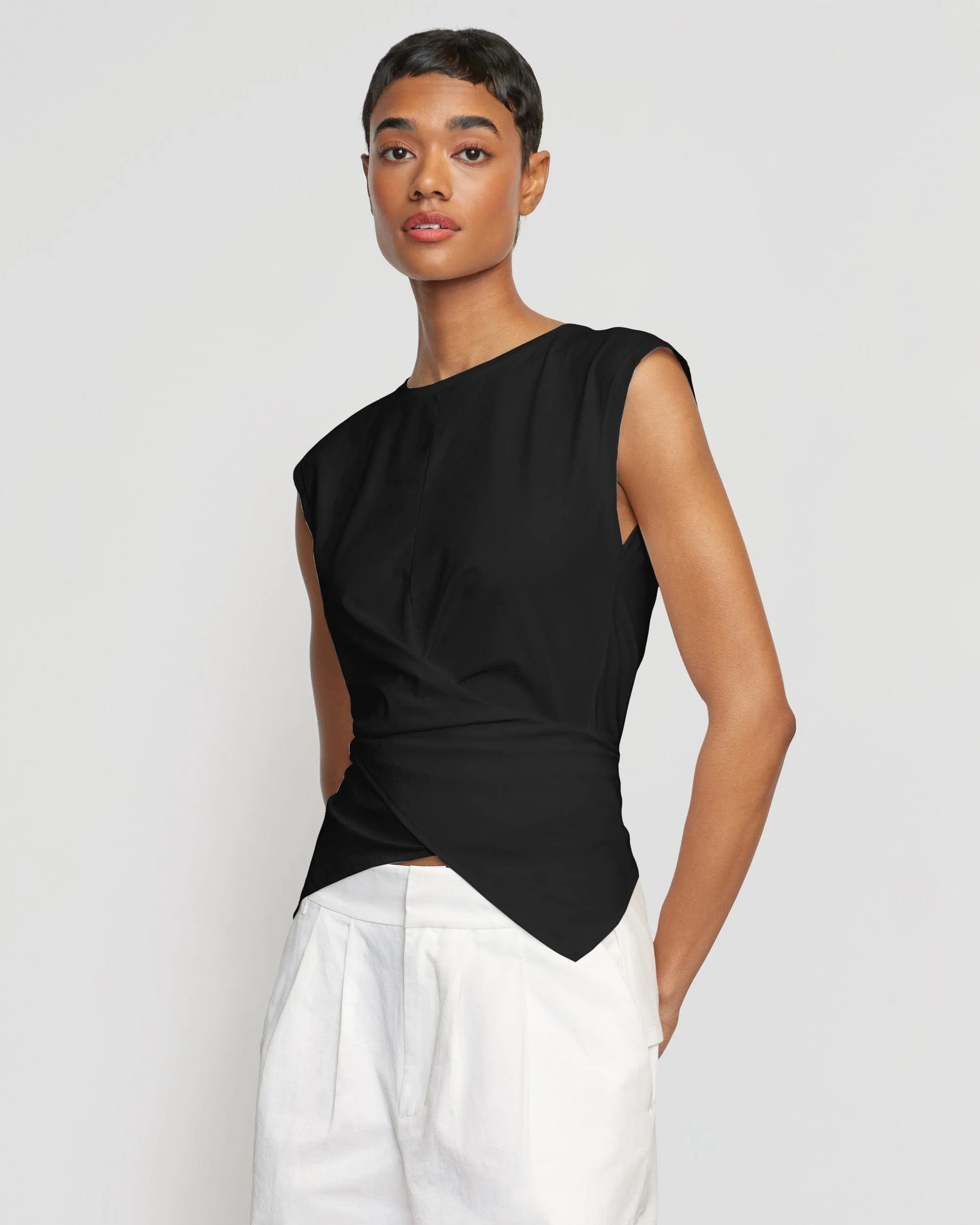 Janae Sleeveless Wrap Jersey Tee
