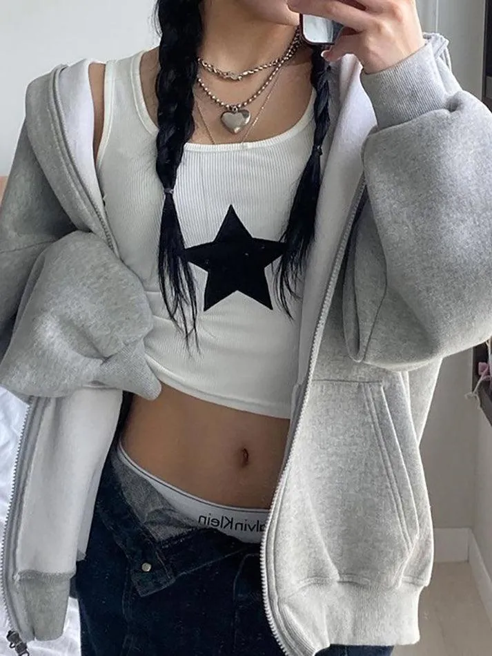 Joskaa Star Embroidered Rib Cropped Tank Top