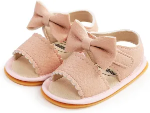 Jshuang 0-18M Baby Boys Girls Bow Sandals Soft Non-Slip Rubber Sole Summer Flat Walking Shoes