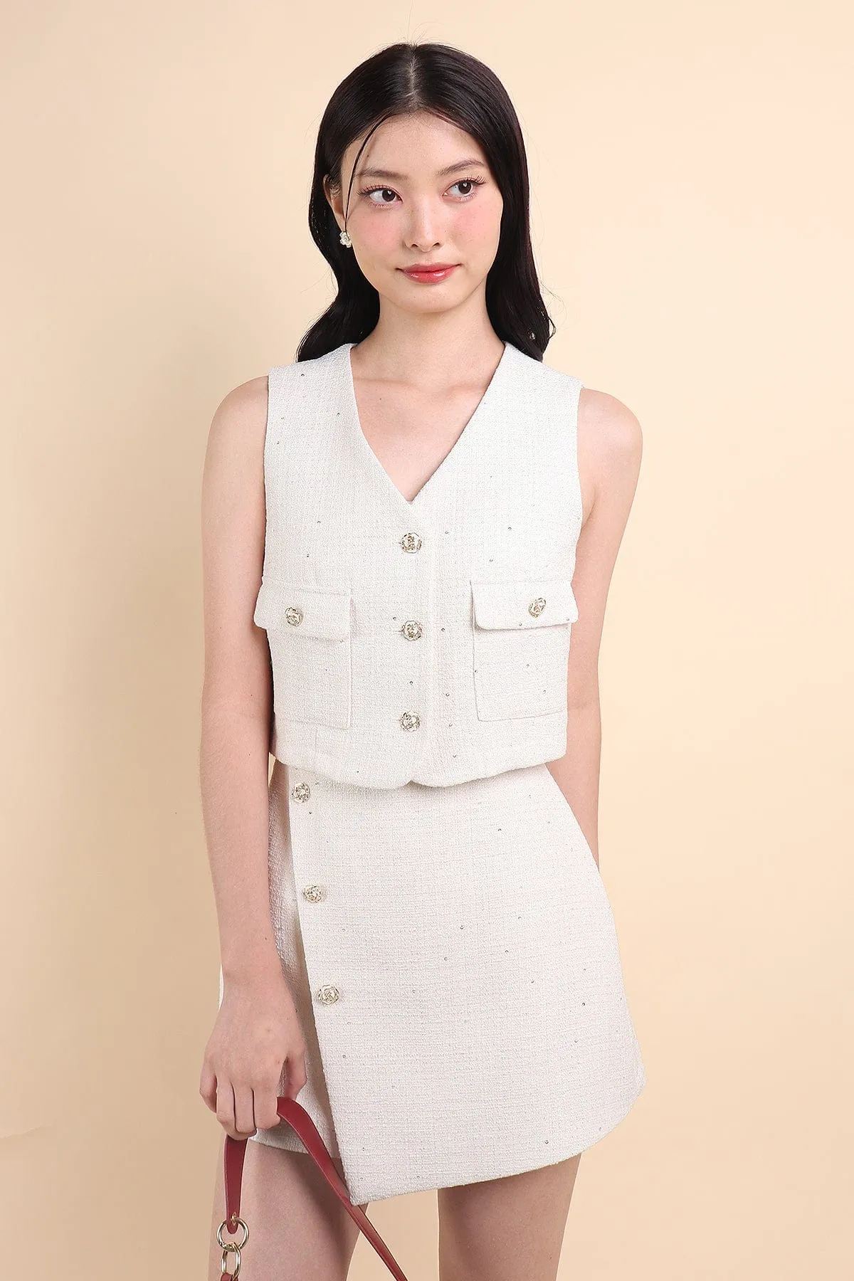KELLIE TWEED 2-PC SET IN CREAM WHITE