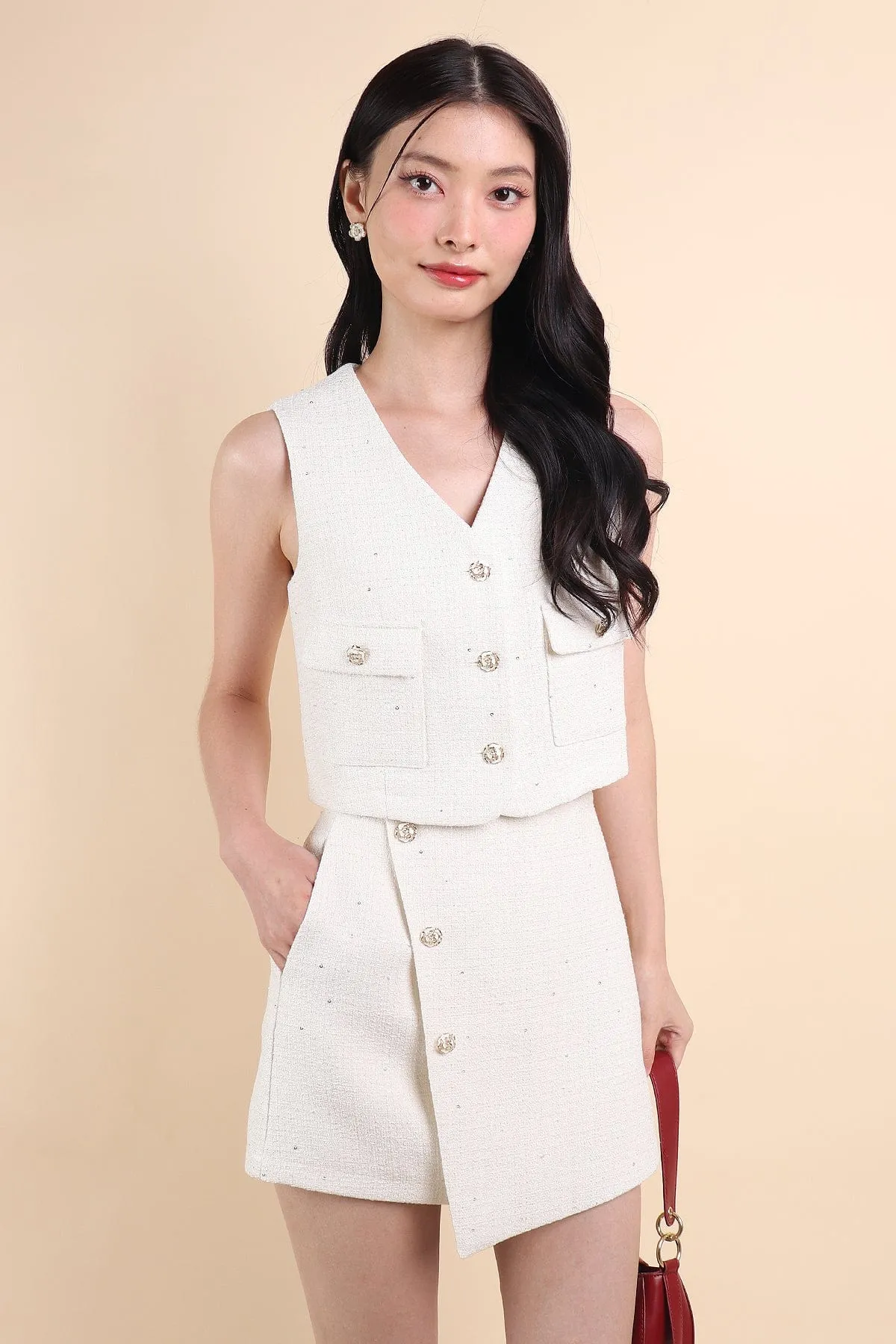KELLIE TWEED 2-PC SET IN CREAM WHITE