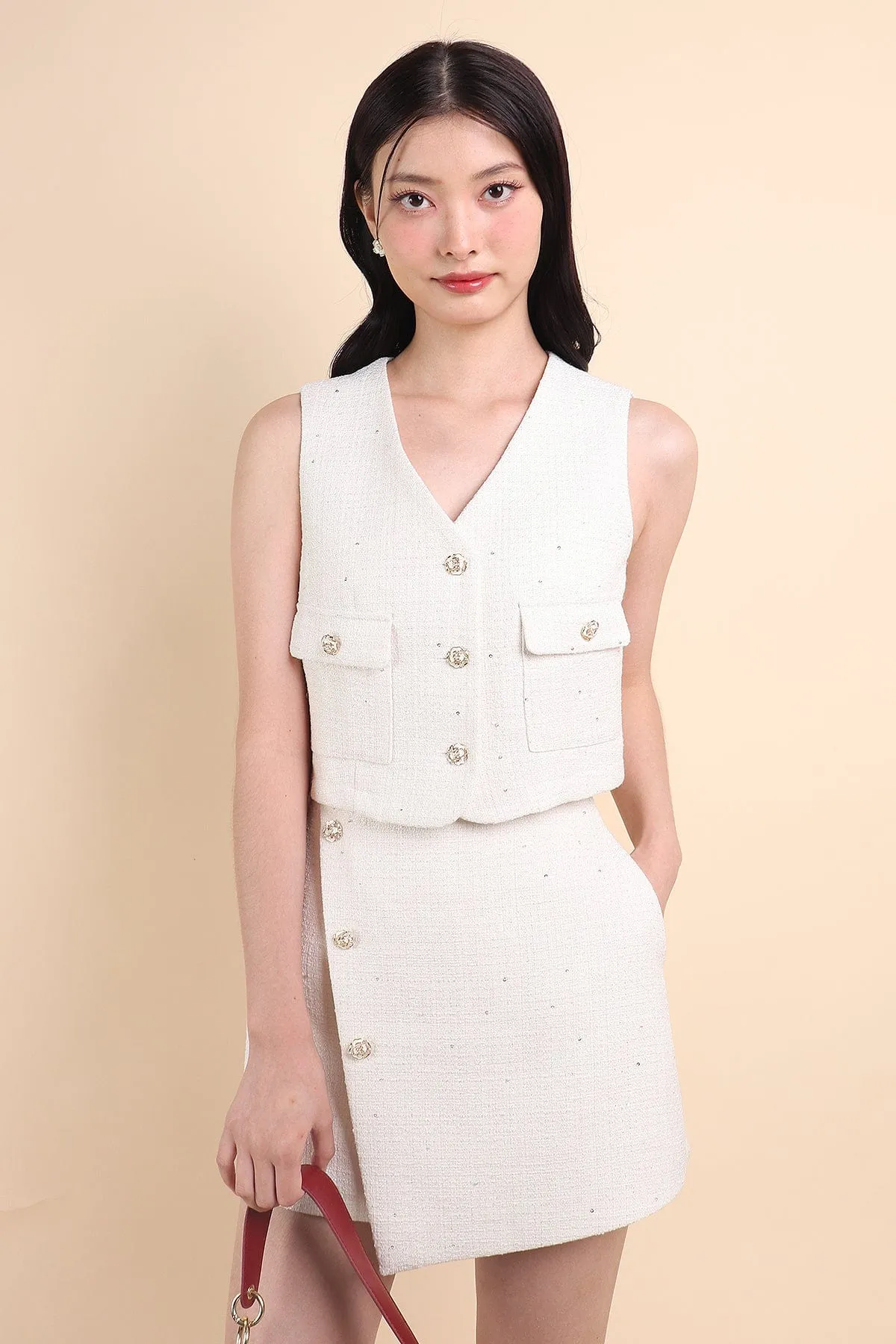 KELLIE TWEED 2-PC SET IN CREAM WHITE