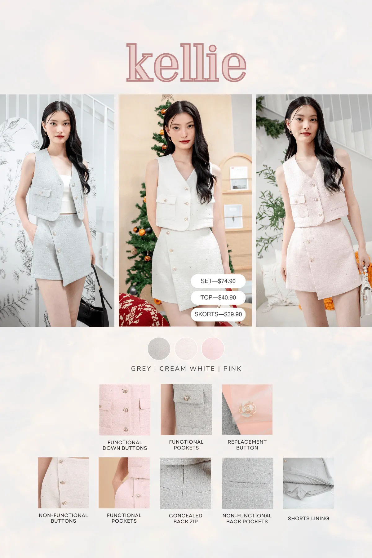 KELLIE TWEED 2-PC SET IN PINK
