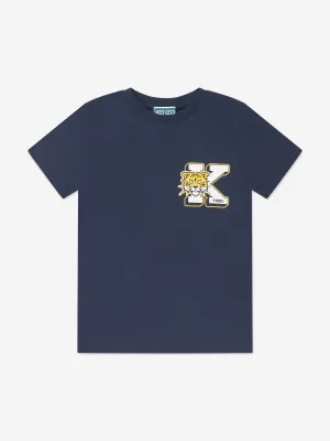 KENZO Boys Tiger Logo T-Shirt in Navy