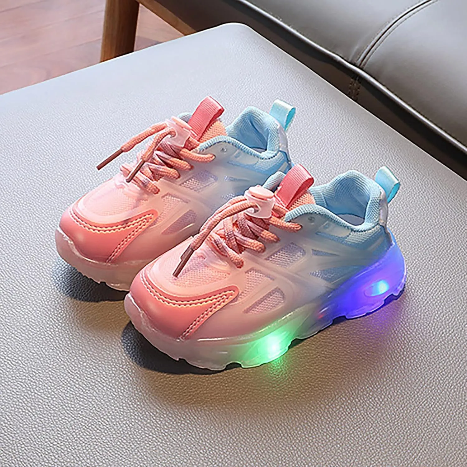 Kids Athletic Shoes Children's Sneakers Color Gradient LED Light Shoes Dad Shoes Lace Up Soft Soles Kids Girls Shoes