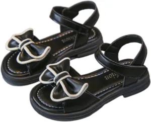 Kids Girl Boy Baby Summer Shoes Sandals with Bowknot Athletic Anti-Slip Soft Sole Shoes Princess (Black, 9 Toddler)