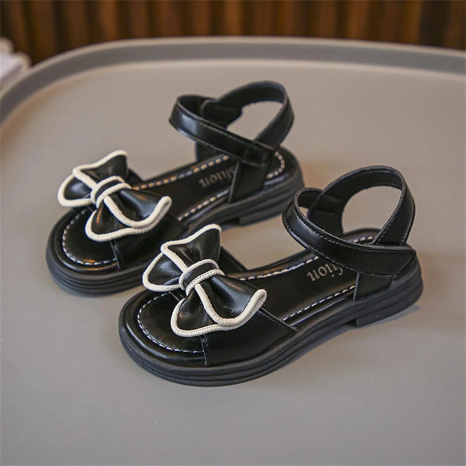 Kids Girl Boy Baby Summer Shoes Sandals with Bowknot Athletic Anti-Slip Soft Sole Shoes Princess (Black, 9 Toddler)