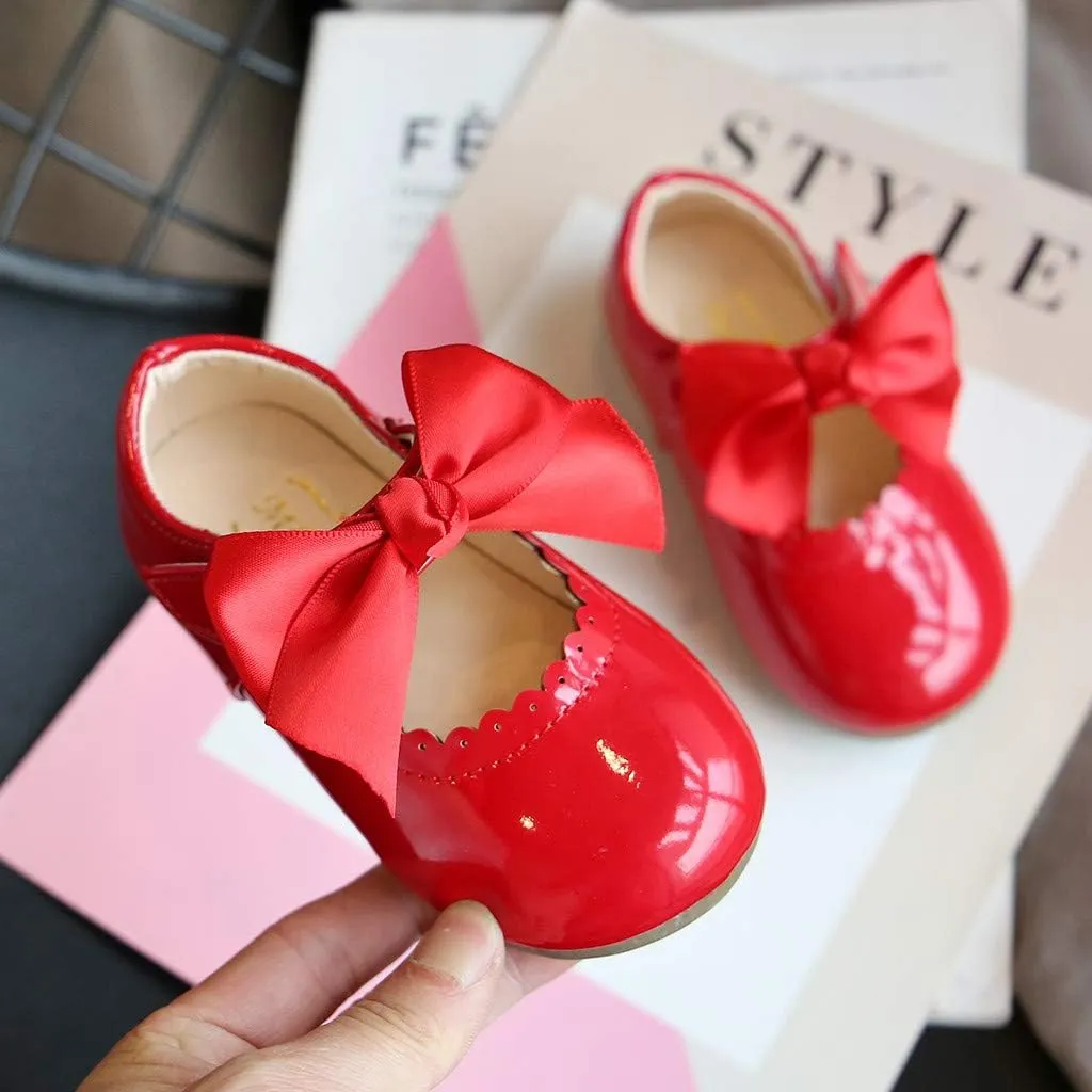 Kids Girls Leather Sneaker with Bows Toddler Baby Infant Newborn Soft Sole Ankle Flat Sport Shoes Outdoor Dance Shoes