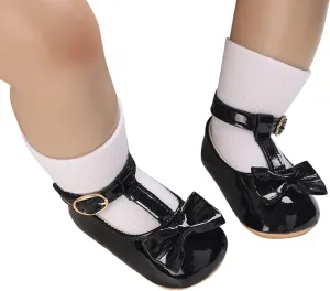 Kids Infant Girls Soild Bowknot Princress Shoes Soft Sole The Floor Barefoot Non Slip First Walkers Prewalker Shoes (Black-03#wer, 0 Months)