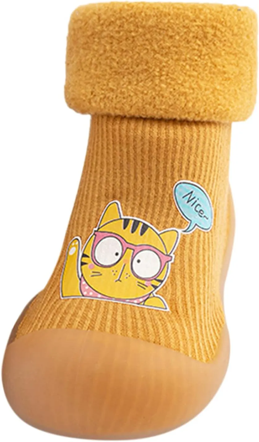 Kids Sole Baby Slipper Boys Stocking Girls Rubber Knit Warm Soft Solid Shoes Toddler Glitter Every Step (Yellow, 26-27)