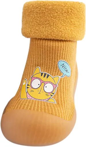 Kids Sole Baby Slipper Boys Stocking Girls Rubber Knit Warm Soft Solid Shoes Toddler Glitter Every Step (Yellow, 26-27)