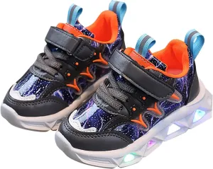 Kids Summer LED Charged Sneakers Breathable Soft Sole Strap Collision Color Thick Bottom Shoes for Boys Girls