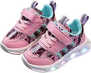 Kids Summer LED Charged Sneakers Breathable Soft Sole Strap Collision Color Thick Bottom Shoes for Boys Girls