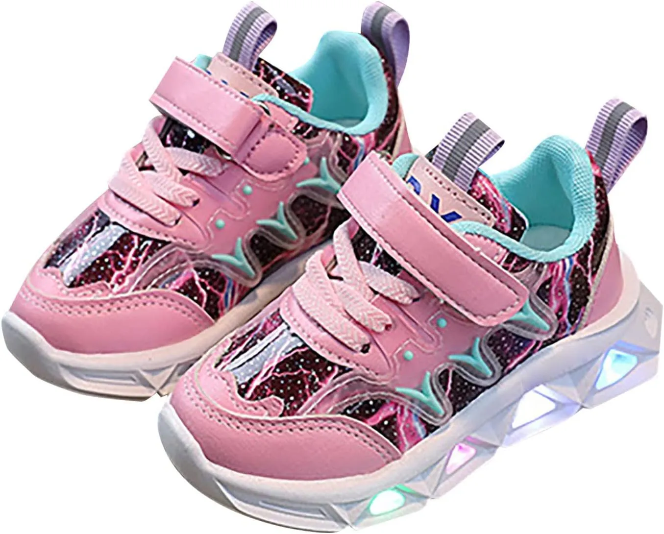 Kids Summer LED Charged Sneakers Breathable Soft Sole Strap Collision Color Thick Bottom Shoes for Boys Girls