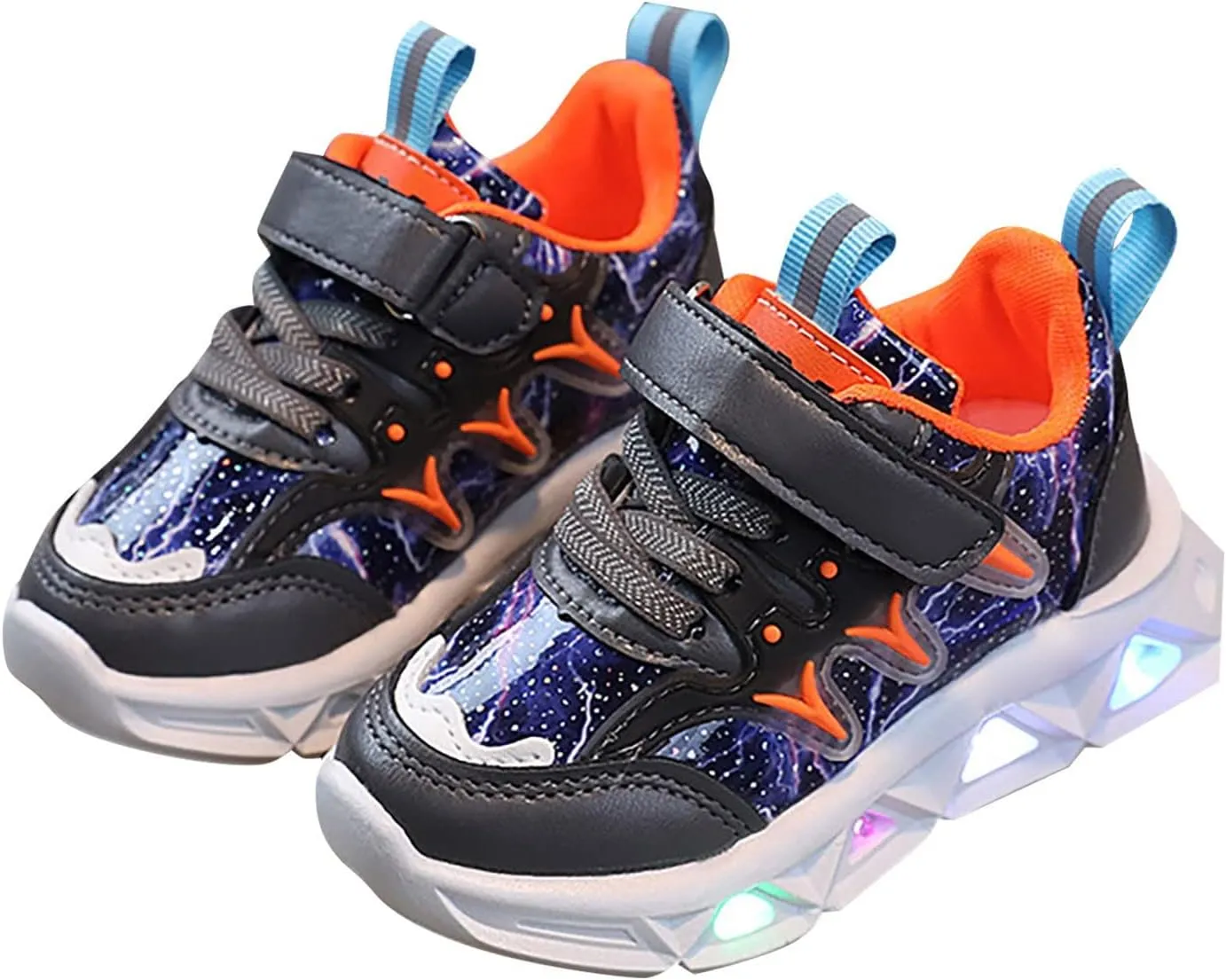 Kids Summer LED Charged Sneakers Breathable Soft Sole Strap Collision Color Thick Bottom Shoes for Boys Girls