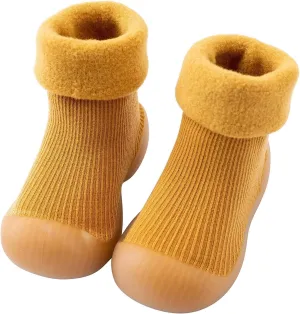 Kids Toddler Baby Boys Girls Solid Warm Knit Soft Sole Rubber Shoes Socks Slipper Stocking Infant Boys (Yellow, 22)