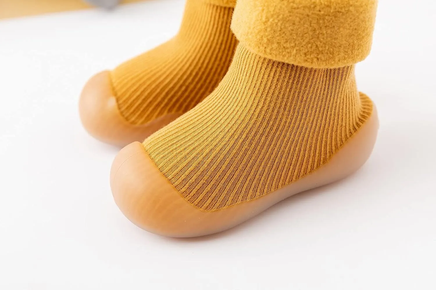 Kids Toddler Baby Boys Girls Solid Warm Knit Soft Sole Rubber Shoes Socks Slipper Stocking Infant Boys (Yellow, 22)