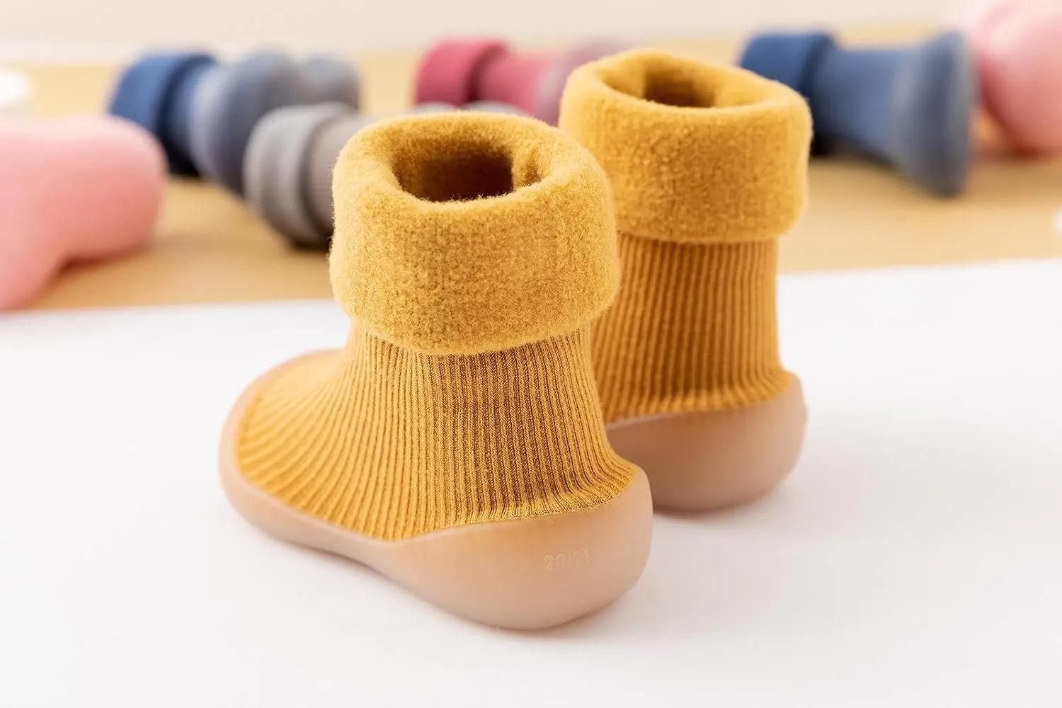 Kids Toddler Baby Boys Girls Solid Warm Knit Soft Sole Rubber Shoes Socks Slipper Stocking Infant Boys (Yellow, 22)