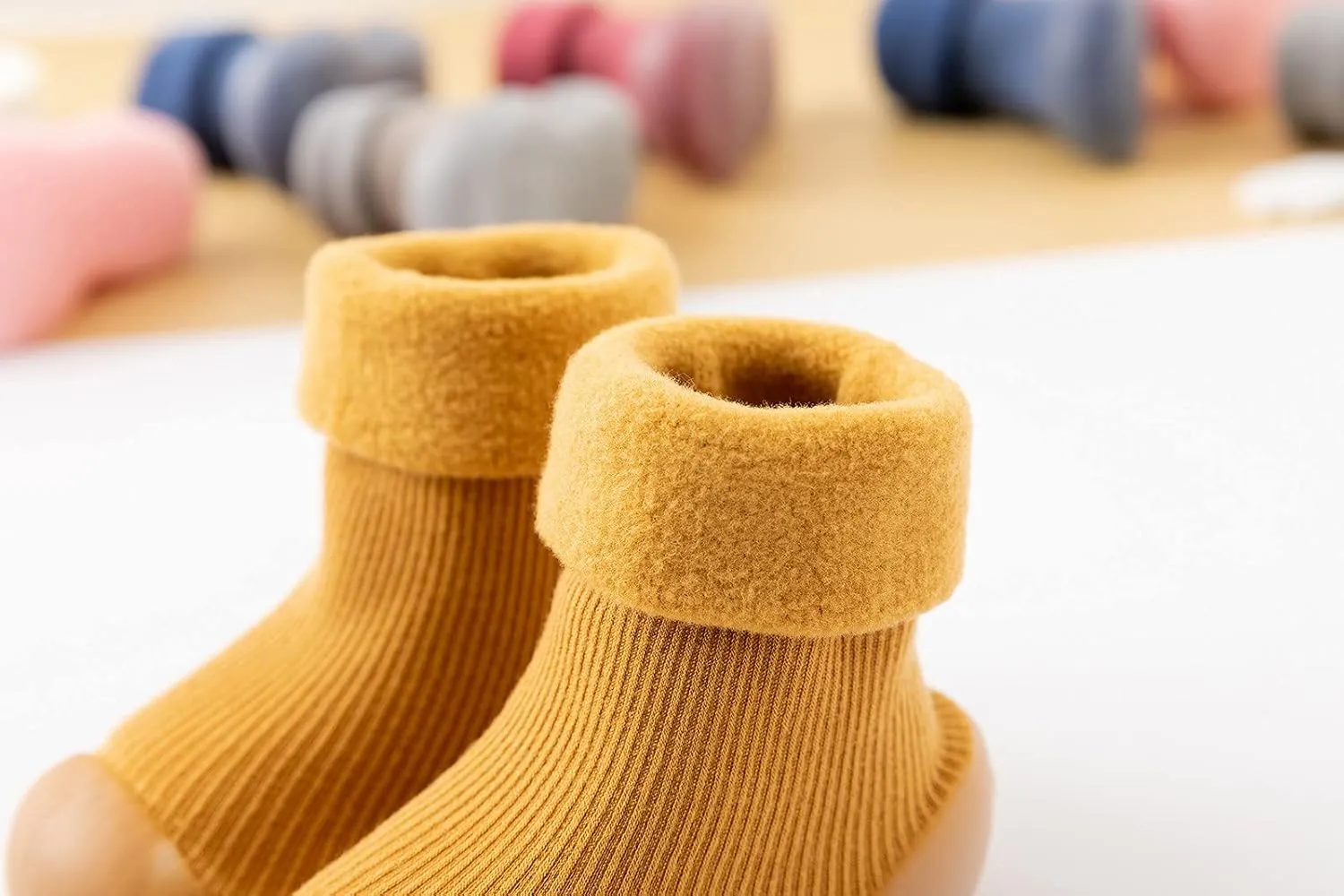 Kids Toddler Baby Boys Girls Solid Warm Knit Soft Sole Rubber Shoes Socks Slipper Stocking Infant Boys (Yellow, 22)