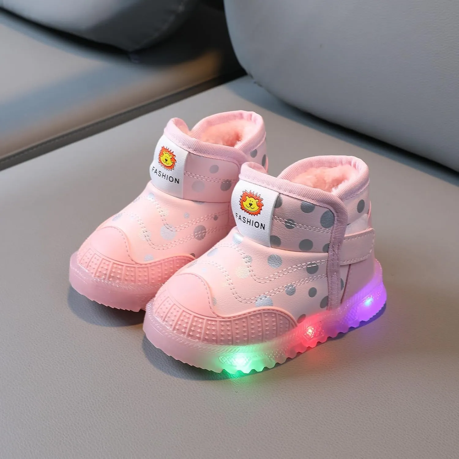 Kids Winter Fleeced Snow Boots Baby Boys Girls Light Up Boots with Warm Liing Toddler Slip Resistan Outdoor Shoes