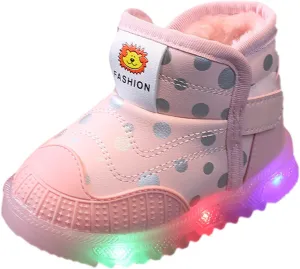 Kids Winter Fleeced Snow Boots Baby Boys Girls Light Up Boots with Warm Liing Toddler Slip Resistan Outdoor Shoes