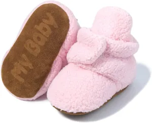 KIDSUN Newborn Infant Baby Boys Girls Fleece Booties Stay On Socks Soft Shoes Non Skid Winter Warm Christmas Slippers