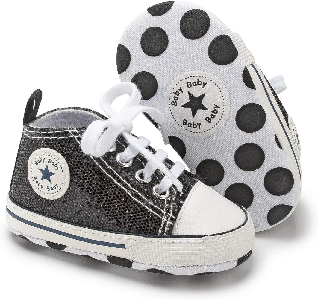 KIDSUN Unisex Baby Boys Girls High Top Sneaker Soft Anti-Slip Sole Newborn Infant First Walkers Canvas Denim Shoes