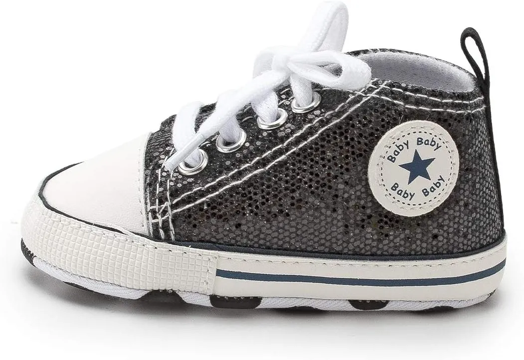 KIDSUN Unisex Baby Boys Girls High Top Sneaker Soft Anti-Slip Sole Newborn Infant First Walkers Canvas Denim Shoes
