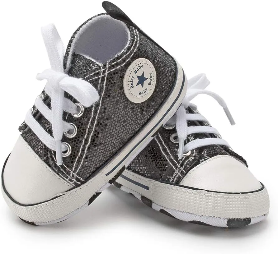 KIDSUN Unisex Baby Boys Girls High Top Sneaker Soft Anti-Slip Sole Newborn Infant First Walkers Canvas Denim Shoes