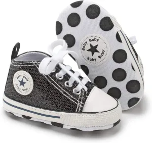 KIDSUN Unisex Baby Boys Girls High Top Sneaker Soft Anti-Slip Sole Newborn Infant First Walkers Canvas Denim Shoes